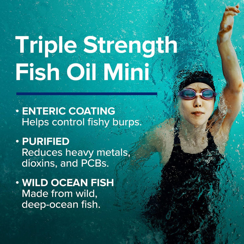 GNC Triple Strength Fish Oil Mini, 1000mg EPA & DHA, 60 Mini Softgels | Provides 1000mg EPA and DHA per Serving to Support Heart, Brain, Skin, Eye, Joint Health, and a Balanced Mood 60 Count (Pack of 1)