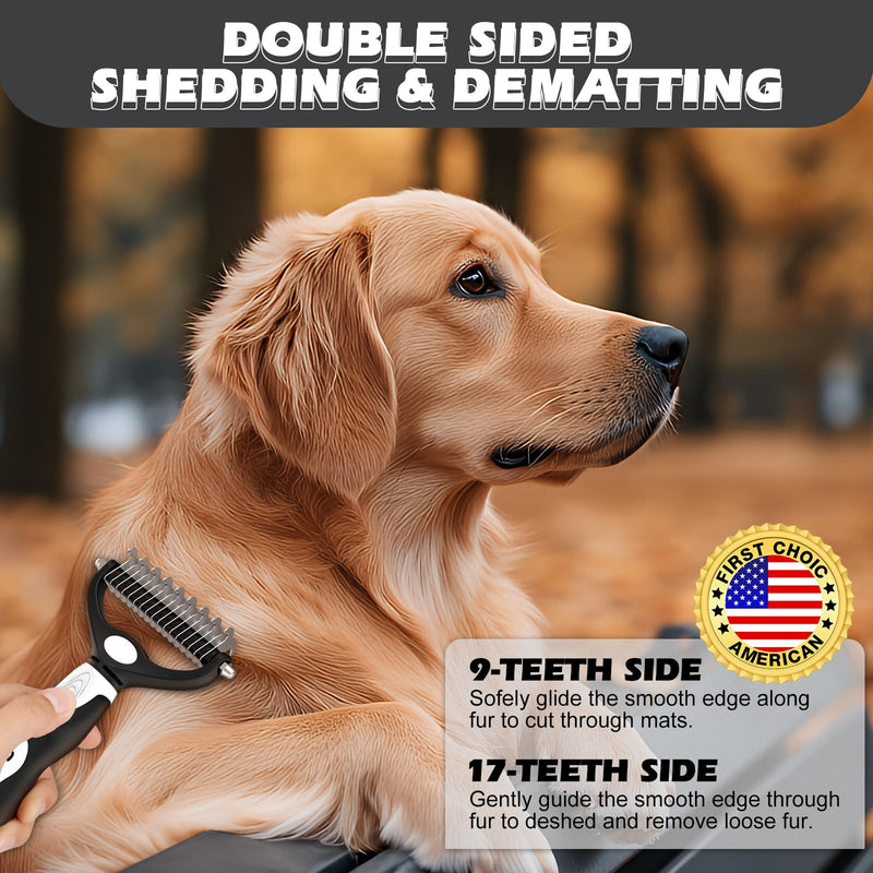 3PCS Dog Grooming Kit I Dog Brush for Shedding I Deshedding Dog Brush I Metal Dog Comb I Dog Bath Brush I Undercoat Rake for Dogs and Cats I Premium Pet Supplies (White Black) White Black - BeesActive Australia
