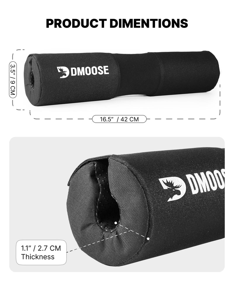 DMoose Fitness Barbell Pad for Hip Thrust, Squat & Lunges - Non-Slip Thick Foam Cushion for Neck and Back Support with Two Straps - Hip Thrust Pad for Leg Day - Fits All Olympic Bars and Smith Machine Black with Fabric Cover