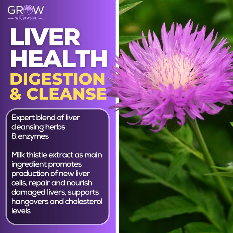 grow vitamin Liver Cleanse Detox Capsules w/Unique Blend of Milk Thistle, Artichoke & Dandelion Extract - Liver Supplement Includes Turmeric, Beetroot & Choline - 60 Capsules