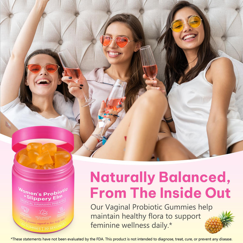 Feminine Balance Gummies for Women, Vaginal Probiotics with Prebiotics & Lactobacillus Probiotic Blend, Supports pH Balance & Immune Health, Womens Probiotic Slippery Elm (60 Count (Pack of 1)) 60 Count (Pack of 1)