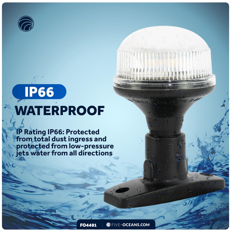 Five Oceans Stern Light - 4 Inch Fixed Mount, 12V DC, USCG 2NM Certified, Navigation Light for Pontoon, Fishing, Bass and Sport Boats - FO4481 Standard Base