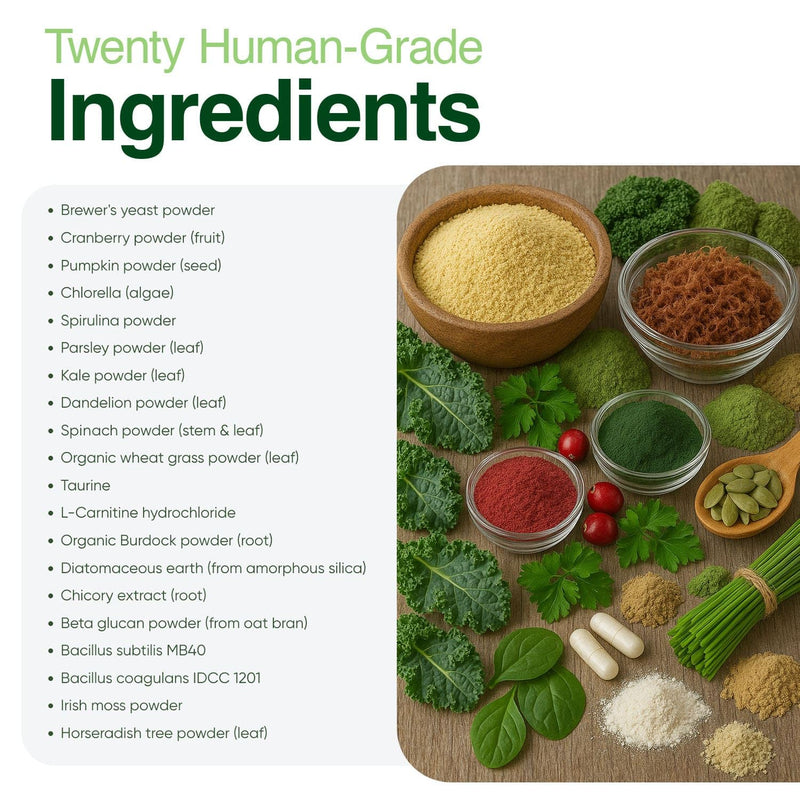 Human-Grade Superfood For Dogs, Premium Greens Powder Supplement For Dental Health, Longevity, Hip & Joint, Gut Health, Allergies, Immune Support, Skin & Coat - 3.5 oz Nutrient Dense Formula Chicken