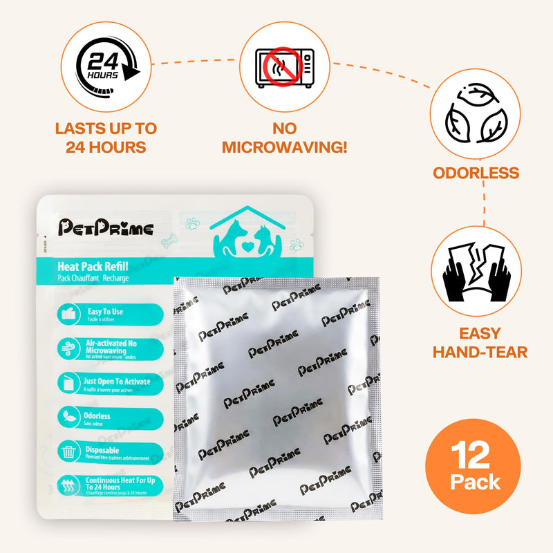 pet prime 12-Pack Disposable Dog Heating Pads for Heartbeat Toy for Puppy Air-Activated Warmth for Canine Separation Anxiety Compatible with Plush Toys, Up to 24H Heat Self-Heat Pad Refills - 12 Pack
