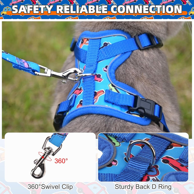 KOOLTAIL Cat Harness and Leash Set, Escape Proof for Safe Walking & Travel, Reflective Comfortable Easy Control Adjustable Kitten Harness for Boys&Girls Small Medium Large Cats Car M Cartoon Car Pattern - BeesActive Australia
