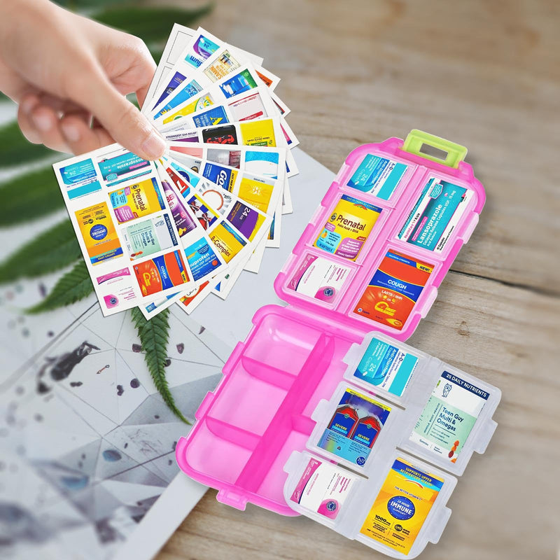 10 Compartment Pill Organizer with Labels Portable Travel Pill Box | Small Pill Box for Vitamins & Medication | Folding, Waterproof, BPA-Free | Morning/ Afternoon/ Night