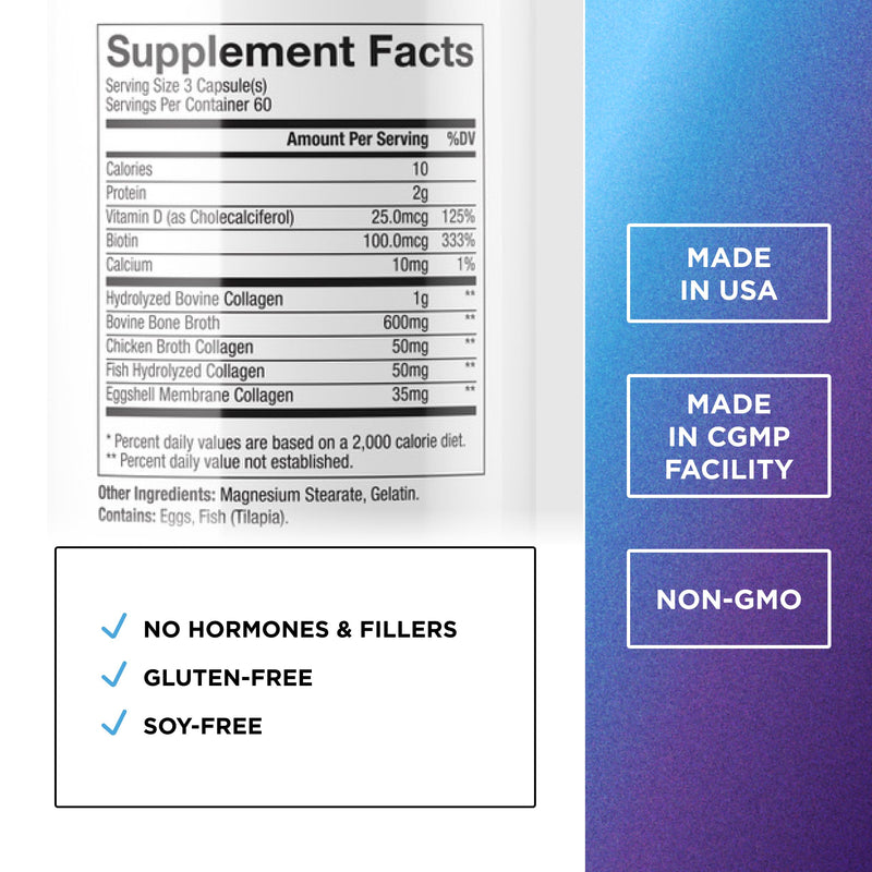 Dr. Emil Multi Collagen, Types I, II, III, V & X with Biotin, 180 Capsules | Hydrolyzed Multi Collagen Supporting Hair, Skin, Nails, and Joints, Non-GMO and Dairy-Free with Biotin and Vitamin D