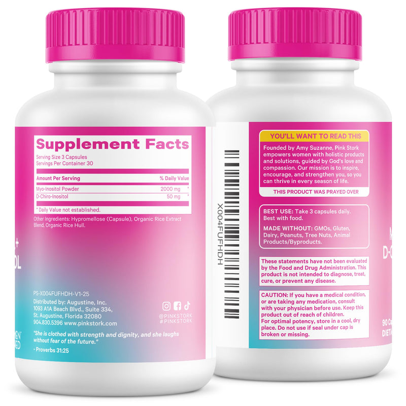 Pink Stork Inositol Supplement for Women – 40:1 Myo-Inositol & D-Chiro Inositol – Hormone Balance for Women – Healthy Ovulation & Fertility Support – Cycle Regularity & Metabolic Wellness, 30 Servings 90 Count (Pack of 1) - BeesActive Australia