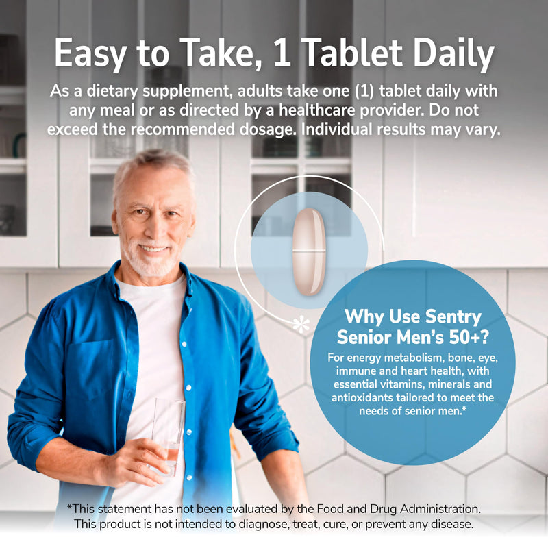 21st Century Sentry Senior Men 50+ Multivitamin Tablets, 100 Count | Complete Daily Multivitamin & Multimineral, Compare VS. Centrum® SILVER Men 50+, Men 50 Plus, Supports Heart 100 Count (Pack of 1)