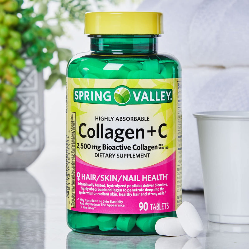 Spring Valley Collagen + C Tablets for Hair/Skin/Nail Health, 2,500 mg, 90 Count, Highly Absorbable, Collagen Plus Vitamin C Bundle with Luall's 45 Diabetes Decoded