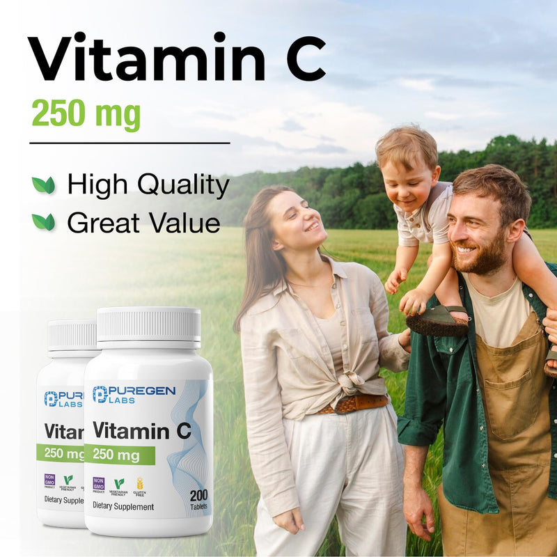Puregen Labs Vitamin C 250 MG Supports a Healthy Immune System & Antioxidant Protection | Non-GMO | Gluten Free - 200 Tablets 1