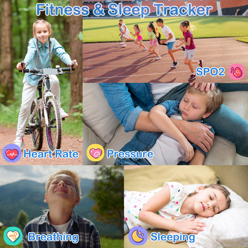 Kids Smart Watch Boys 1.85" with Fitness Tracker No APP/Phone, IP68 Waterproof Sport Modes, Heart Rate/Sleep Monitor, Video Music HD Camera DIY Dial Pedometer Game, Gifts Toys for 4-13 Year Old Blue