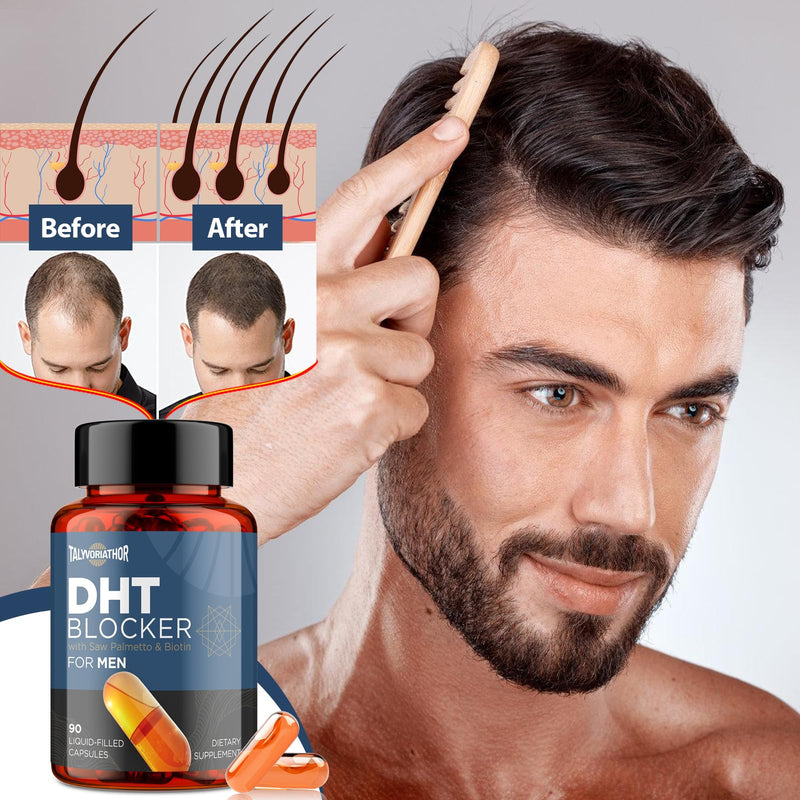 DHT Blocker for Men with Saw Palmetto & Biotin, Hair Growth Formula in Liquid-Filled Capsules, Hair Loss Supplements, Hair Regrowth Vitamins, Proprietary Herbal Blends - 90 Capsules(1 Bottle) 90 Count (Pack of 1) - BeesActive Australia