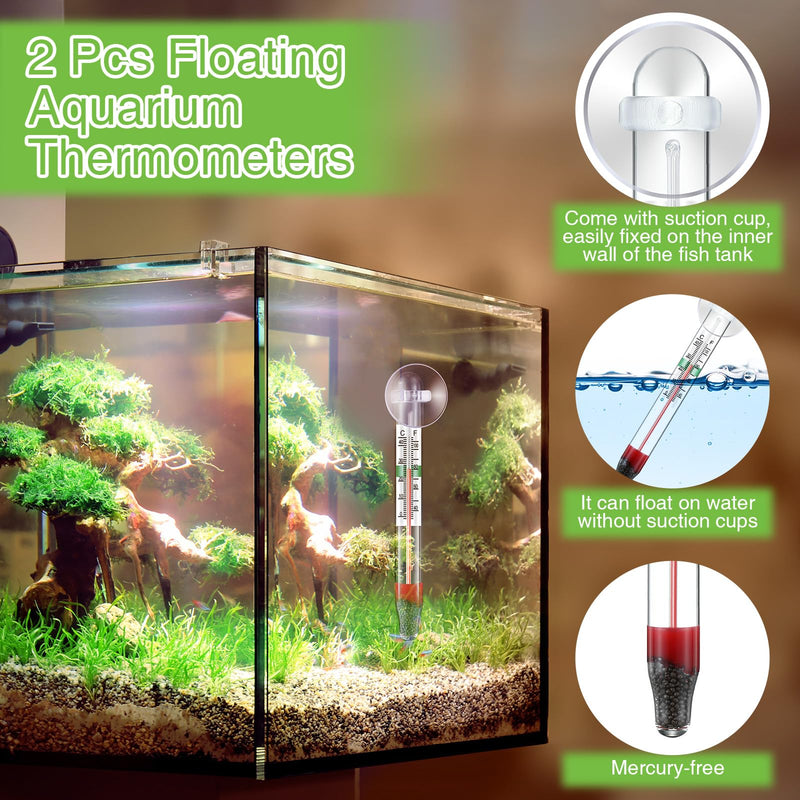 Dreyoo 4 Pcs Floating Aquarium Thermometers, Floating Glass Aquarium Thermometer with Suction Cup, Mercury Free Large Standing Thermometer for Freshwater and Saltwater Fish