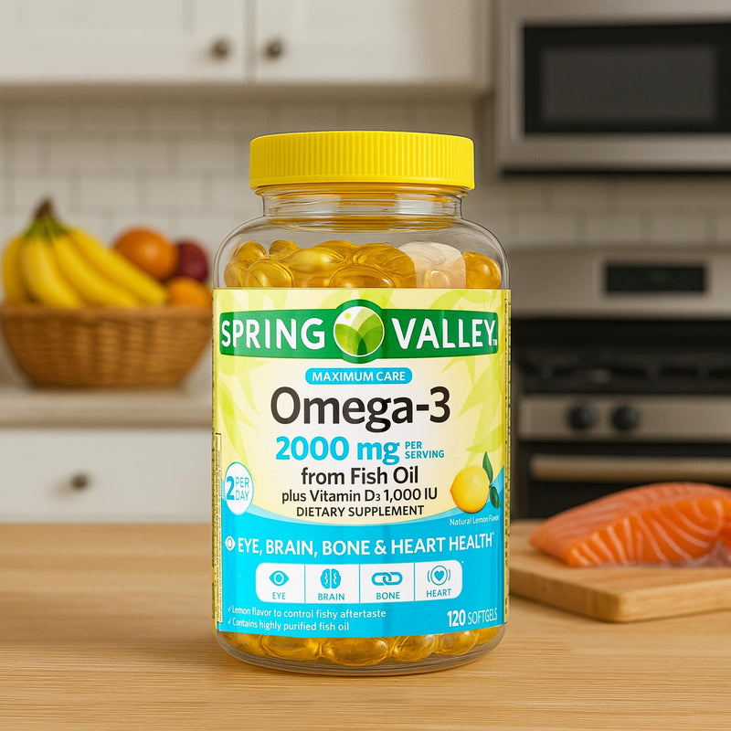 Spring Valley Omega-3 from Fish Oil 2000 mg for Eye Brain Bone & Heart Health Dietary Supplement Softgels, 120 Count, Bundle with Luall's 45 Diabetes Decoded