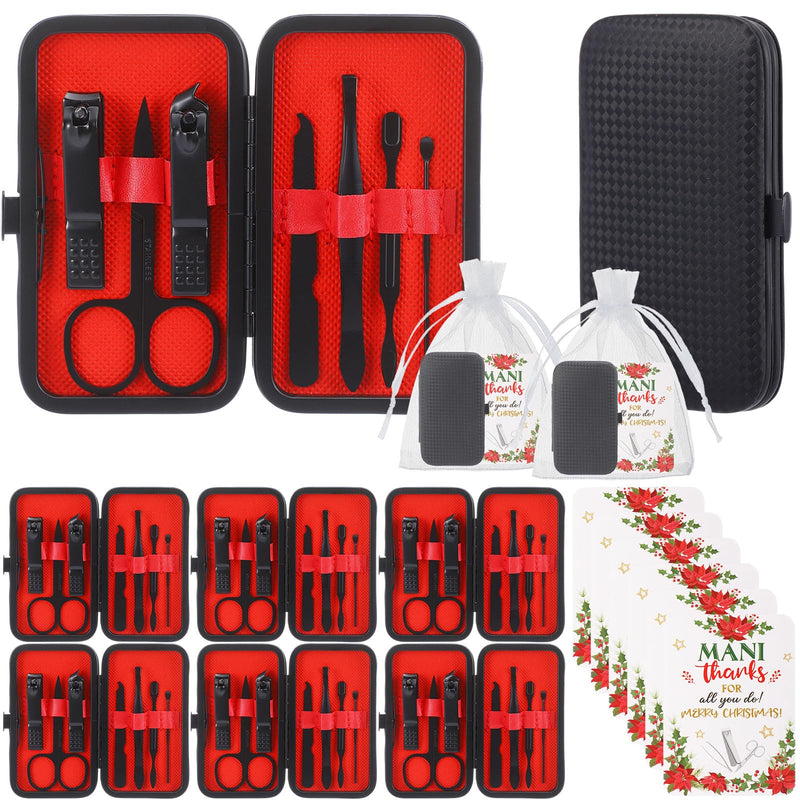 6 Nail Clippers Kits Christmas Gifts Manicure Set Nail Care Tools Fingernail Toenail Clipper Cutters Professional Stainless Steel Grooming Kit with Travel Case for Men Women Xmas Party Favors Red
