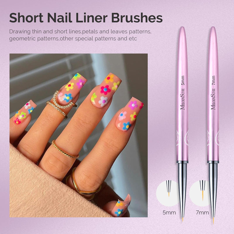 MelodySusie Nail Art Liner Brushes 5Pcs Professional Gel Polish Painting Art Design Pen Set for Thin Long Lines, Tiny Details, Fine Drawing, Delicate Coloring,Sizes 5/7/9/11/20mm Purple - BeesActive Australia