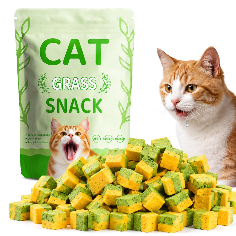 Cats Toy Kitten Grass Treats 70g/2.47oz Freeze Dried 2 in 1 Fish Oil Cat Chew Stick Pellet for Hairball Removal Kitty Catnip Snack Chicken Flavor for Cleaning Teeth & Dental Care Food Indoor