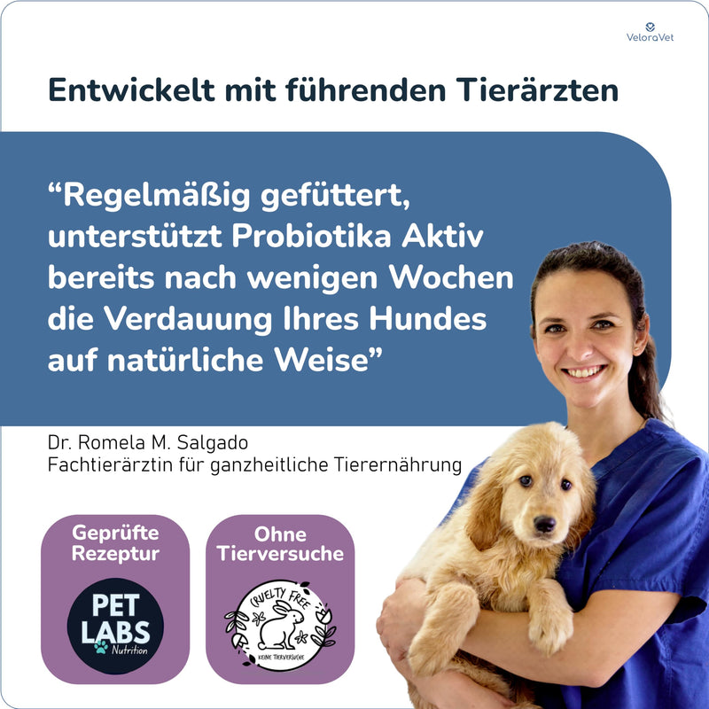VeloraVet Probiotics Dog - stomach intestinal cleansing & intestinal treatment for dog intestinal flora, prebiotics, psyllium husks & healing clay, veterinary recommended for diarrhea, heartburn - 60 tablets full of care - BeesActive Australia