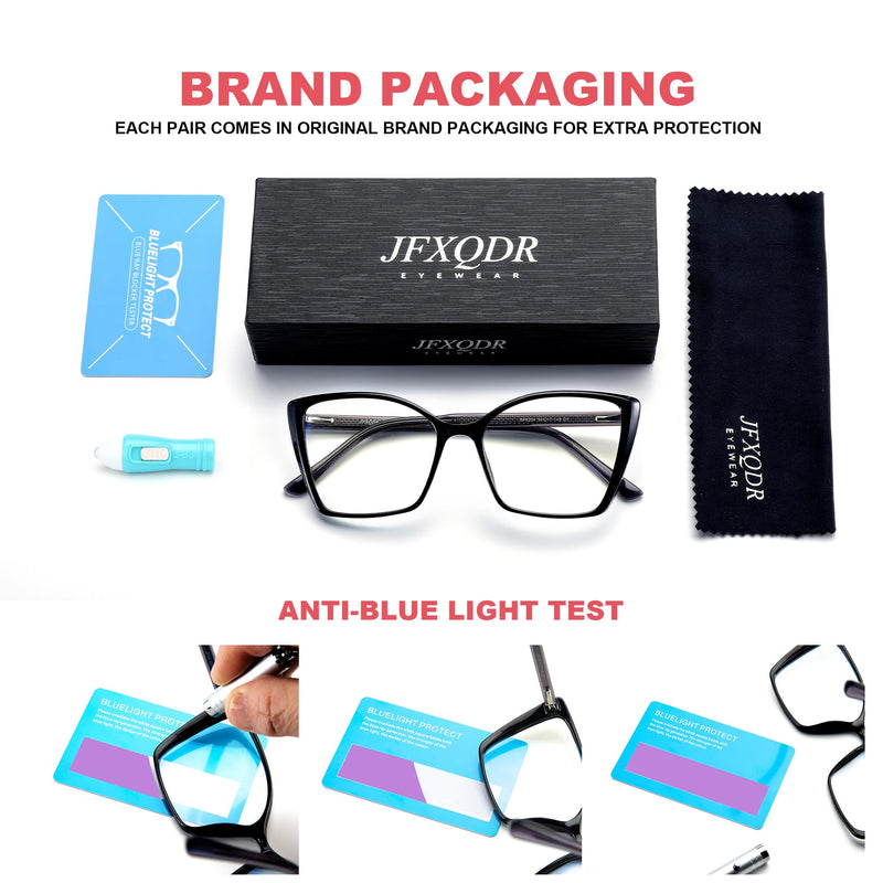 Women's Oversized Blue Light Blocking Glasses, Trendy Cat Eye Computer Gaming Eyeglasses Anti Eyestrain & UV Glare RF6204 (Black Cateye Frame) Black - BeesActive Australia