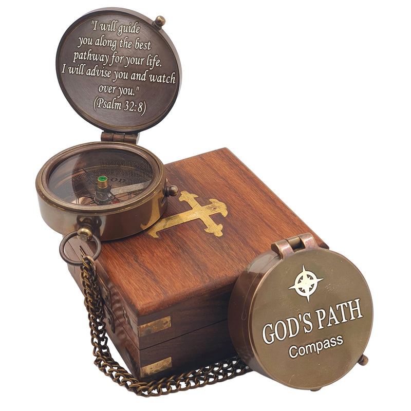 God's Path Compass - Engraved Working Handmade Antique Compass with Scripture - Religious, Christian, Catholic, Christening, First Communion, Confirmation Gifts for Teenage Boys and Men - BeesActive Australia