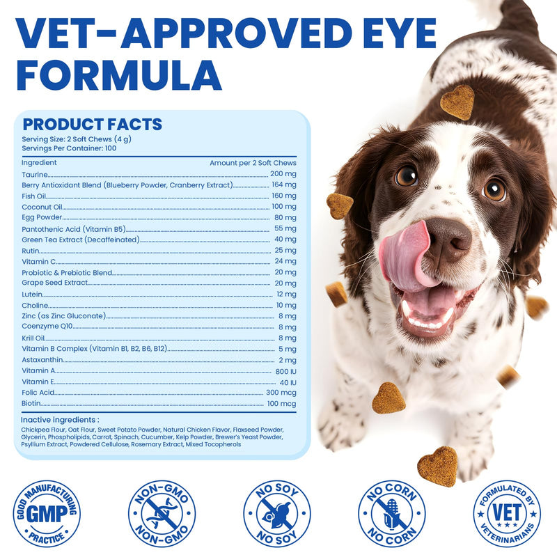 Tear Stain Chews for Dogs 200 Ct Eye Support Soft Chews Dog Eye Care Vision Immune Support Antioxidant Protection with Vitamins Cranberry Extract Fish Oil Lutein for Eye Health (Chicken Flavor)