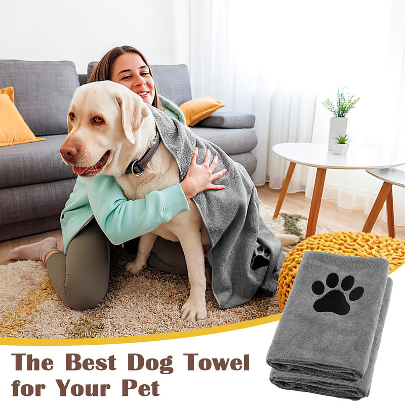 Dog towel, pack of 2 dog towels, extra absorbent for dogs and cats, gray quick-drying pet microfibre towels, 100 x 50 cm dog towel for cats, dogs or other pets - BeesActive Australia
