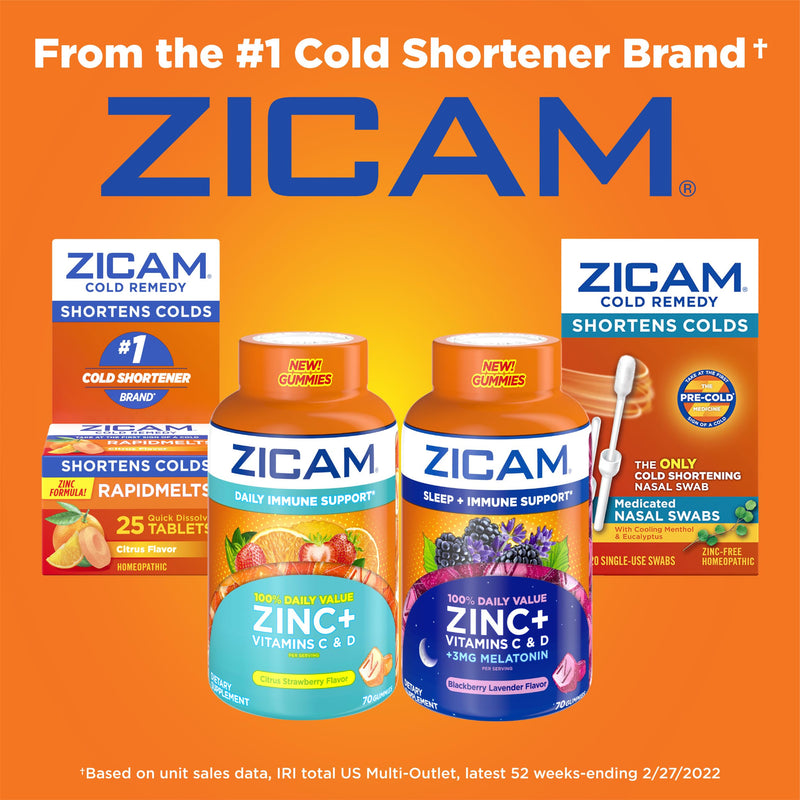 Zicam Daily Immune Support,Gummy Supplement,Zinc,Vitamin C and Vitamin D,Citrus Strawberry Flavor,70 Count (Pack of 2) 70 Count (Pack of 2)