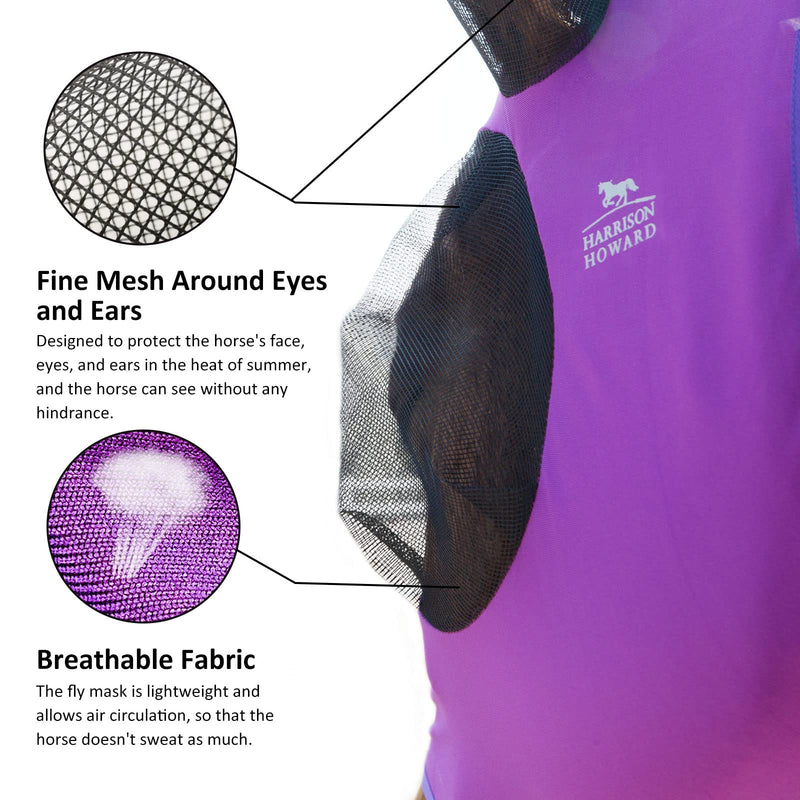 Harrison Howard Super Comfort Stretchy Fly Mask Large Eye Space with UV Protection Soft on Skin with Breathability Fly Mask -Amethyst Full (Large) Full (Large) Amethyst - BeesActive Australia