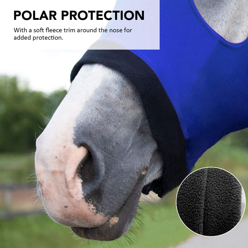 Harrison Howard Horse Stretch Hood Without Ears Snug Fitting Hood with Zip Closure Covers Face, Shoulders, Mane, Chest and Withers Perfect for Show/Event Preparation - Blue Full (Large) - BeesActive Australia