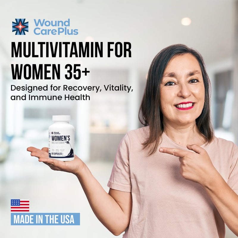 Wound Care Plus Women's Multivitamin – Complete Vitamin & Mineral Complex with Vitamins A, B, C, D, E, Zinc – Supports Immune Health, Skin Wellness & Energy – 60 Capsules – Non-GMO, Gluten-Free