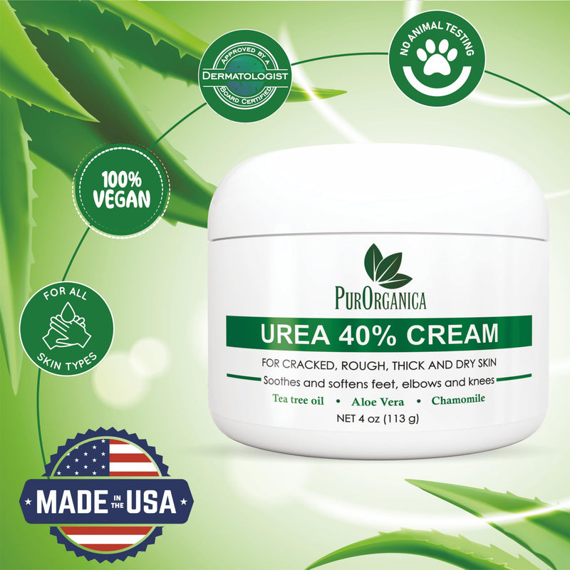 PurOrganica Urea 40% Foot Cream – Made in USA, Dermatologist Tested, Intensive Repair for Dry, Cracked Heels, Calluses & Rough Feet, Professional Strength Exfoliating & Moisturizing Cream - Pack of 3 4 Ounce (Pack of 3) - BeesActive Australia