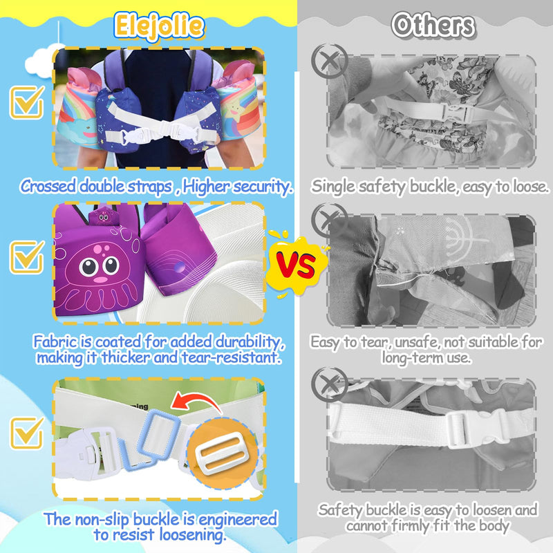 Elejolie Toddler Swim Vest for Child Learn Swiming Training,Infant Safety Swimmies Aid Jacket for Kids 2 3 4 5 6 Years Old,Arm Water Wings for Baby 22-66lbs A-Jellyfish