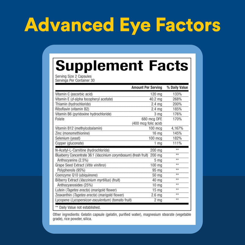 Natural Factors, Advanced Eye Factors, Antioxidant Support for Healthy Vision with Lutein and Zeaxanthin, 60 Capsules