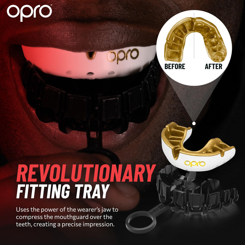 OPRO Gold Level Mouth Guard - Moldable Mouthguard with Premium Comfort Fit, and Multi-Layer Protection for Boxing, MMA, Rugby, Hockey, and Football Mouthpiece – Includes Case (Jaws - Black/Red, Adult) Jaws - Black/Red Adult (Age 10+) - BeesActive Australia