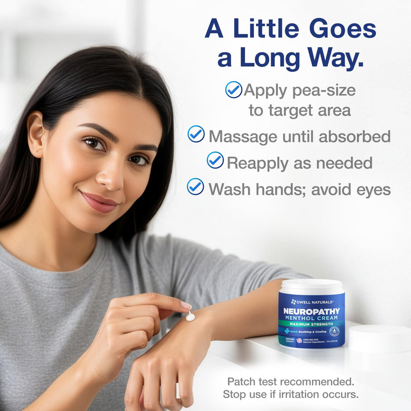 Owell Naturals Neuropathy Cream Extra Strength – Fast Absorbing Cooling for Leg, Feet & Hands – Advanced Soothing Formula with Aloe Vera, Arnica, MSM & Vitamin B6 – Made in USA, 4 fl oz 4 Fl Oz (Pack of 2) - BeesActive Australia