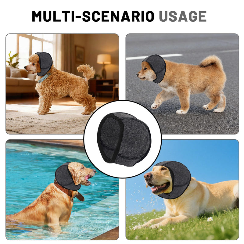 Thickened Neoprene Dog Ear Cover, Adjustable Waterproof Dog Head Wrap for Noise and Anxiety Relief, Ear Protection for Dogs (Gray, XL) Dark Gray