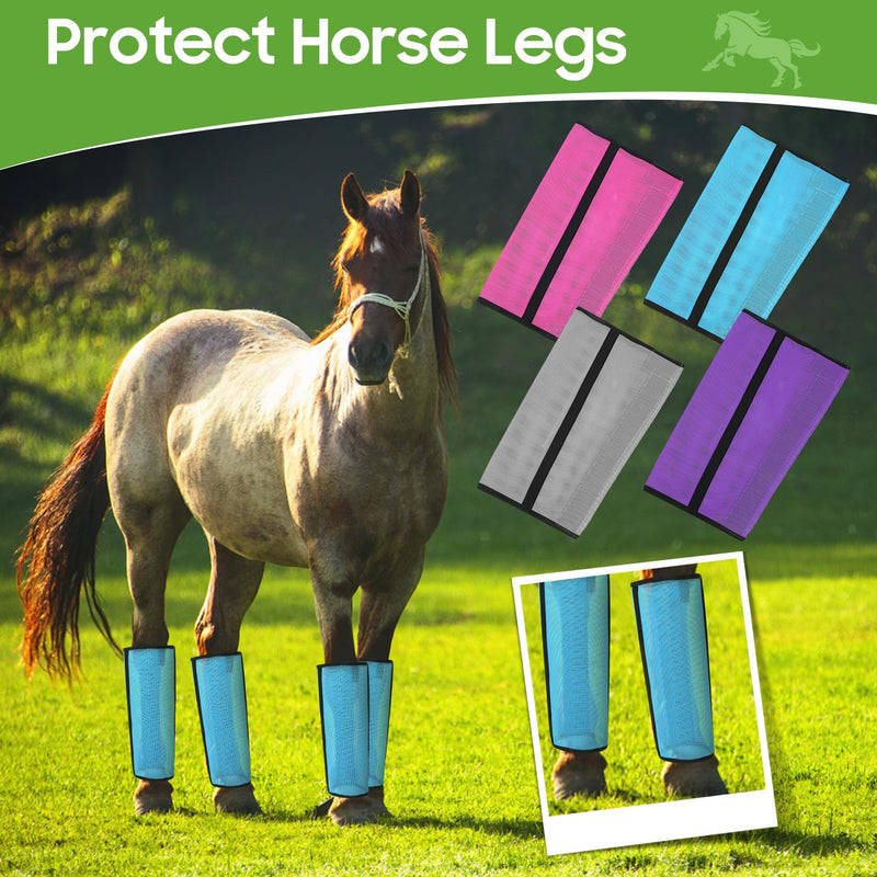Rosvola Horse Fly Boots, Fly Boots for Horses Set of 4, Breathable Comfortable Horse Leggings, Non-Slip Protection Leg Wrap, Fly Leggings Equestrian Supplies Blue