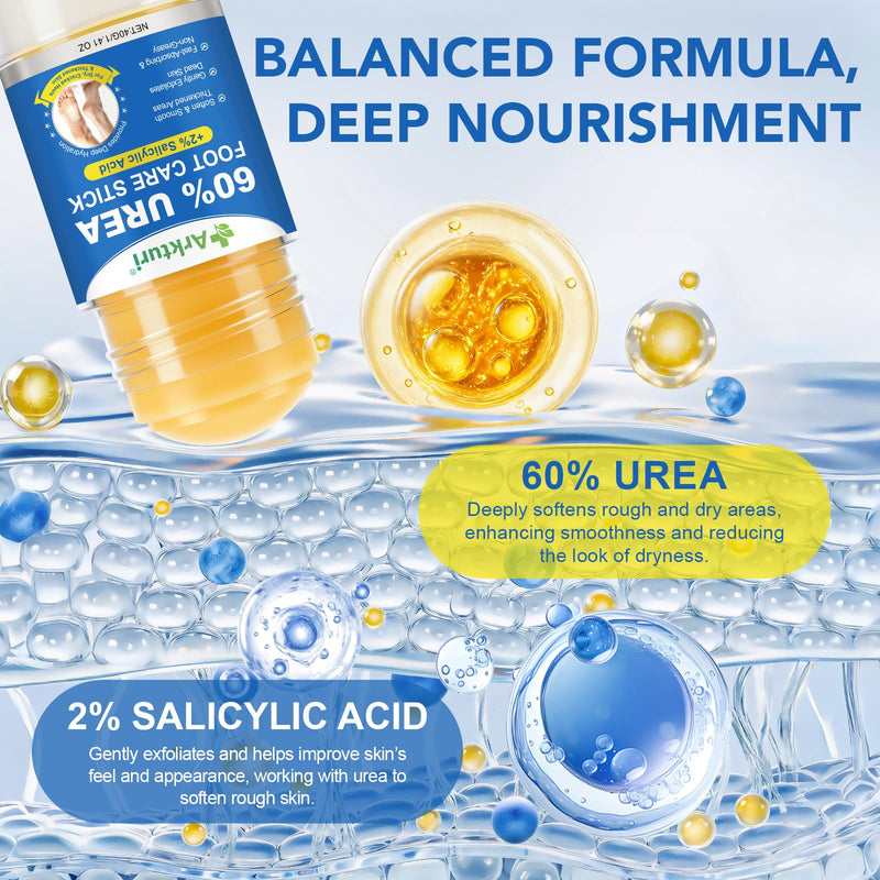 Urea Cream, Maximum Strength Urea Foot Cream, 60% Urea Cream Stick plus 2% Salicylic Acid Callus Remover for Dry Cracked Heels, Hands, Knees, Exfoliating Moisturizer, Dead Skin Remover Foot Balm 1.4OZ 1 Pack