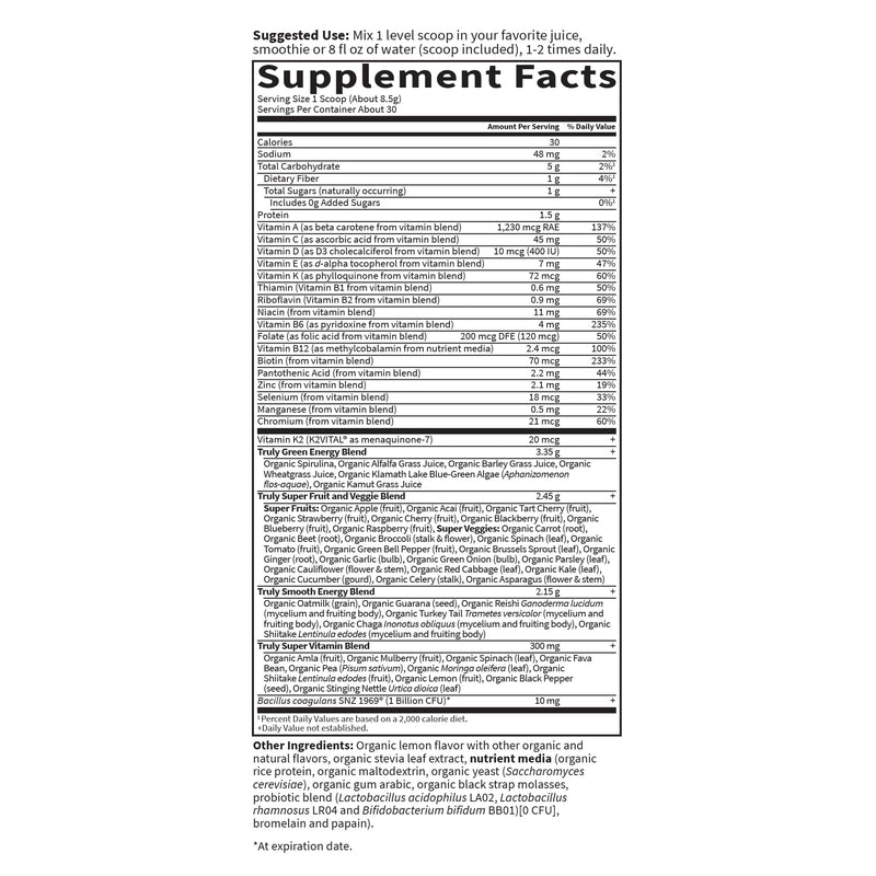 Garden of Life Sport Nutrition Organic Greens Powder, Original, 30 Servings Unflavored 1 Ounce (Pack of 1)