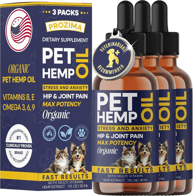 Hemp Oil for Dogs and Cats - 3 Pack Max Potency Organic Helps with Аnxiеty, Calming, Pain Relief, Hip Joint, Arthritis, Seizures Fast Results Supplement for Small & Large Pets with Omega 3-6-9 Oil