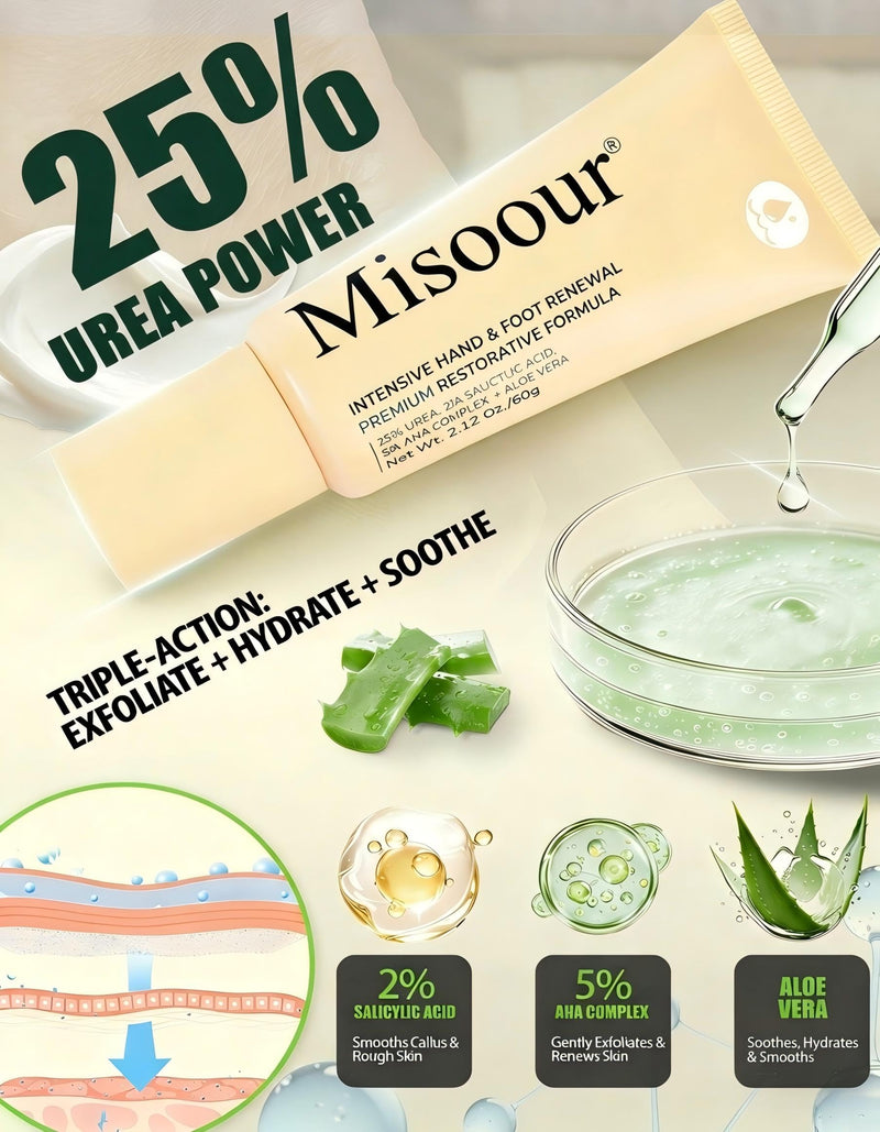 25% Urea Hand Cream for Feet with 2% Salicylic Acid & 5% AHA+Aloe Vera, Urea Foot Cream for Dry Cracked Hands, Heels and Feet, Moisturizer and Repair for Rough Skin 1
