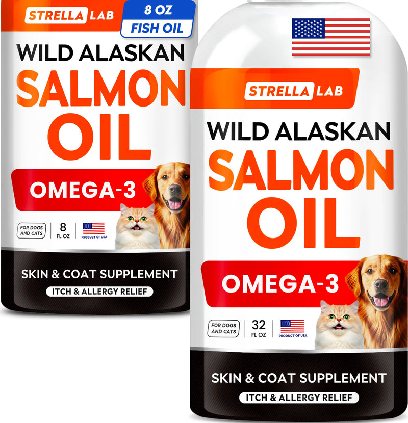 StrellaLab Wild Alaskan Salmon Oil Bundle – Omega 3 for Skin, Coat, Itch & Allergy Relief + Hip, Joint, Immune & Heart Support – EPA & DHA Fatty Acids – 40 Fl Oz Liquid Total – Made in USA