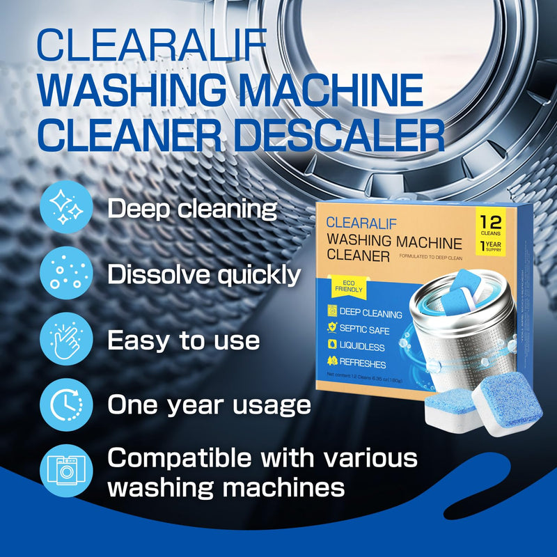 CLEARALIF Washing Machine Cleaner 12 Pack,1 Year Supply, Clean Inside Drum and Laundry Tub Seal, Washing Machine Cleaner Tablets For HE Front Loader & Top Load Washer - BeesActive Australia