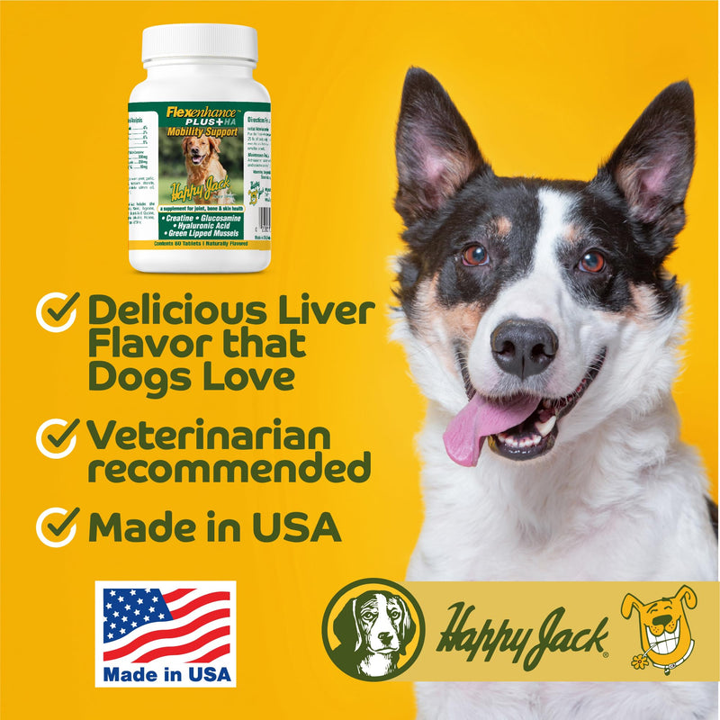 Happy Jack Flexenhance Dog Hip and Joint Supplement with Skin & Coat Support Plus (80 Chewable Tabs), Improve Flexibility & Mobility, Glucosamine, Green Lipped Mussel, Fish Oil - PawsPlanet Australia
