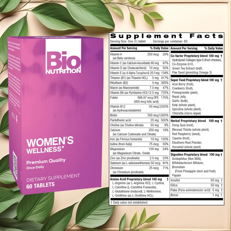 Bio Nutrition Women Wellness Tabs, 60 Count Unflavored 60 Count (Pack of 1)