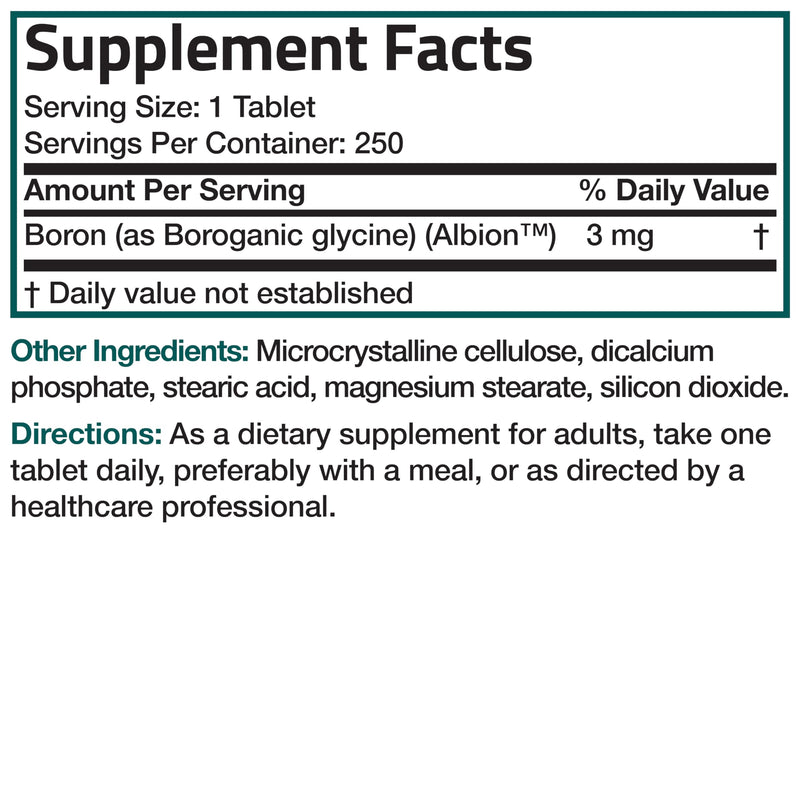 Bronson Boron 3 MG Chelated Superior Absorption Supports Bone Health Trace Mineral, Non-GMO, 250 Vegetarian Tablets 250 Count (Pack of 1) - BeesActive Australia