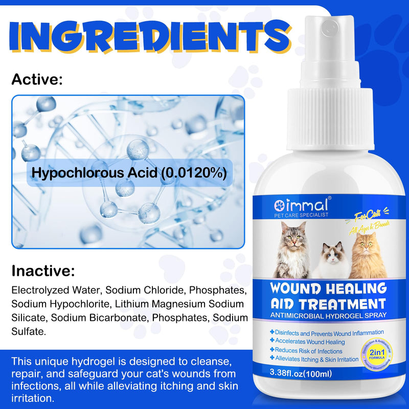Cat Wound Care Spray - Wound Healing Aid Treatment for Cats Helps with Skin Repair for Wounds, Cats Irritated Skin & Itchy Skin Relief | Cats Supplement | Gentle Wound Care Spray - 3.38 Fl.oz / 100ml 3.38 fl oz - PawsPlanet Australia