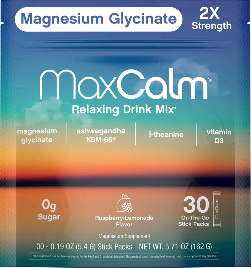 Relaxing Drink Mix | Raspberry-Lemonade Flavor | Magnesium & KSM-66 Ashwagandha Supplement | Supports Relaxation | 30 Single-Serve Packets