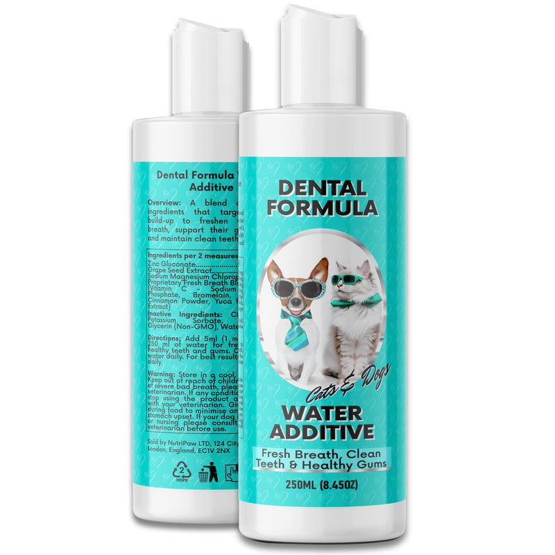 NutriPaw Dental Formula Water Additive For Dogs & Cats - Clean Teeth, Healthy Gums & Fresh Breath - Manage Plaque & Tartar Build-Up - Fuss-Free - No Brushing Needed - Cat/Dog Mouthwash & Oral Health Single Pack